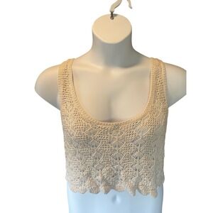 Womens Y2K Boho Crochet Open Knit Crop Tank Large Festival Coastal Cottage‎